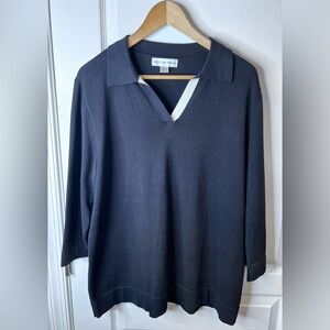 AUGUST MAX WOMAN Black 100% Cotton Sweater. White Grosgrain Ribbon Trim.